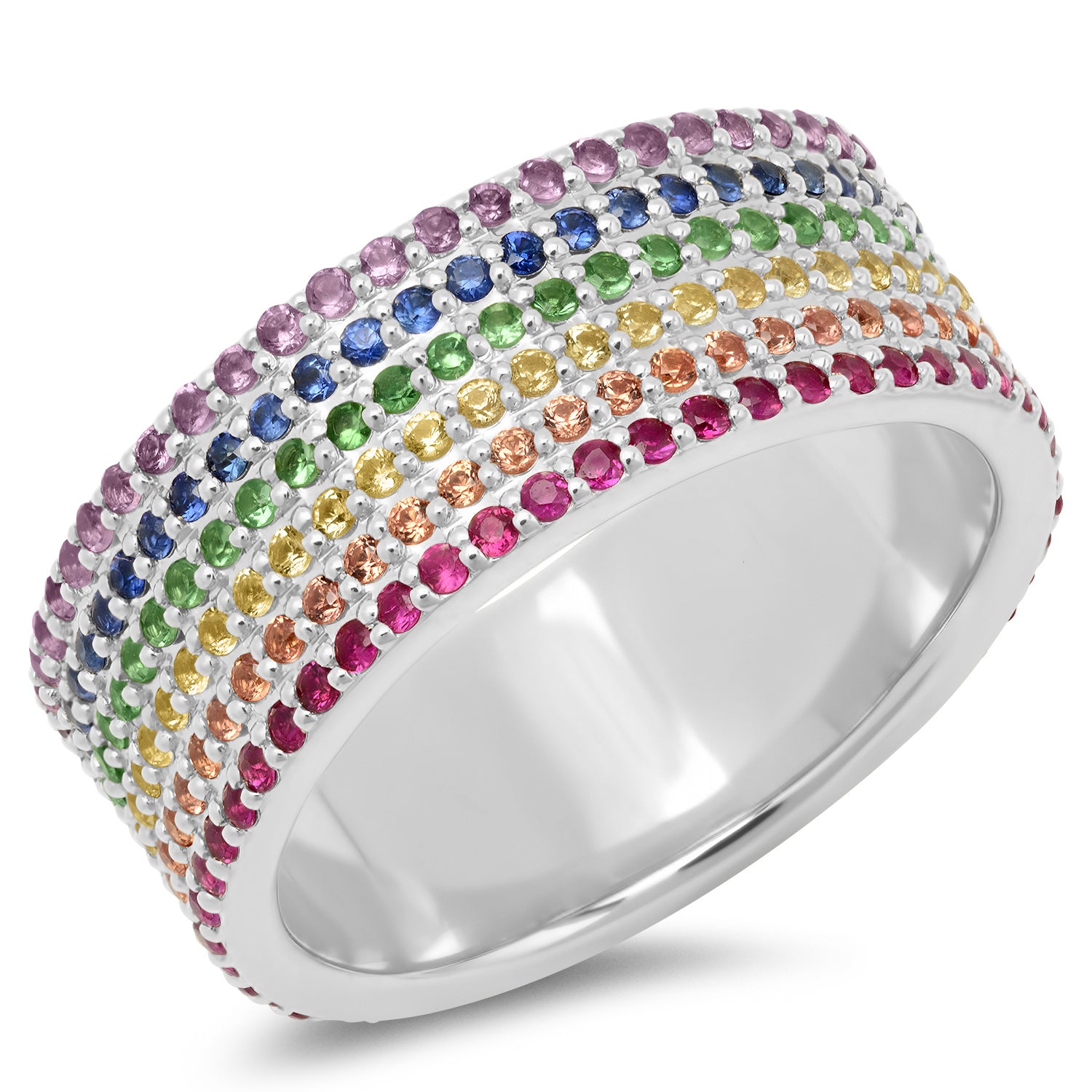 14K White Gold Rainbow Cigar Band