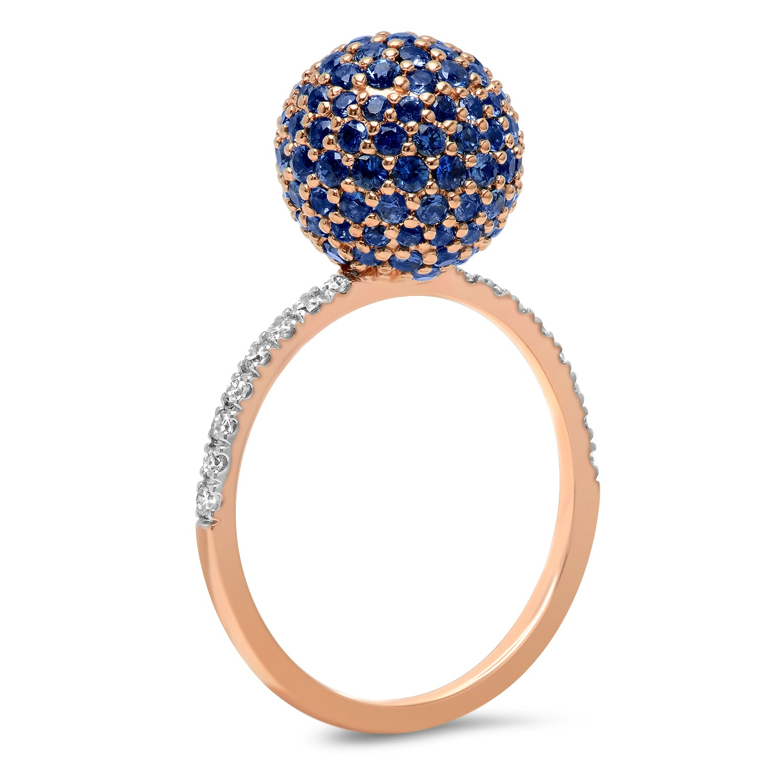 14K Rose Gold Blue Sapphire Disco Ball Ring
