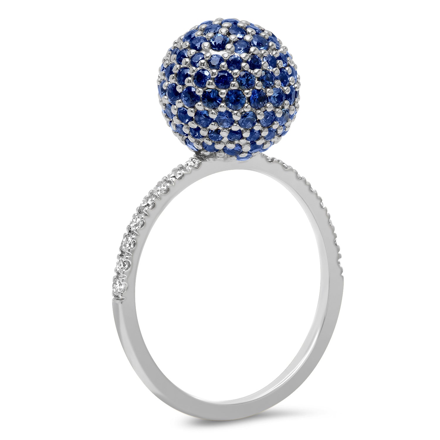 14K White Gold Blue Sapphire Disco Ball Ring