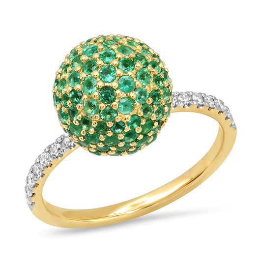 14K Yellow Gold Emerald Disco Ball Ring