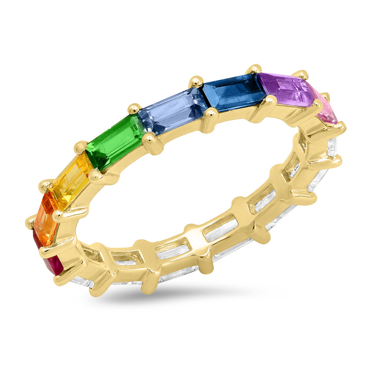 14K Yellow Gold Rainbow and Diamond Baguette Ring