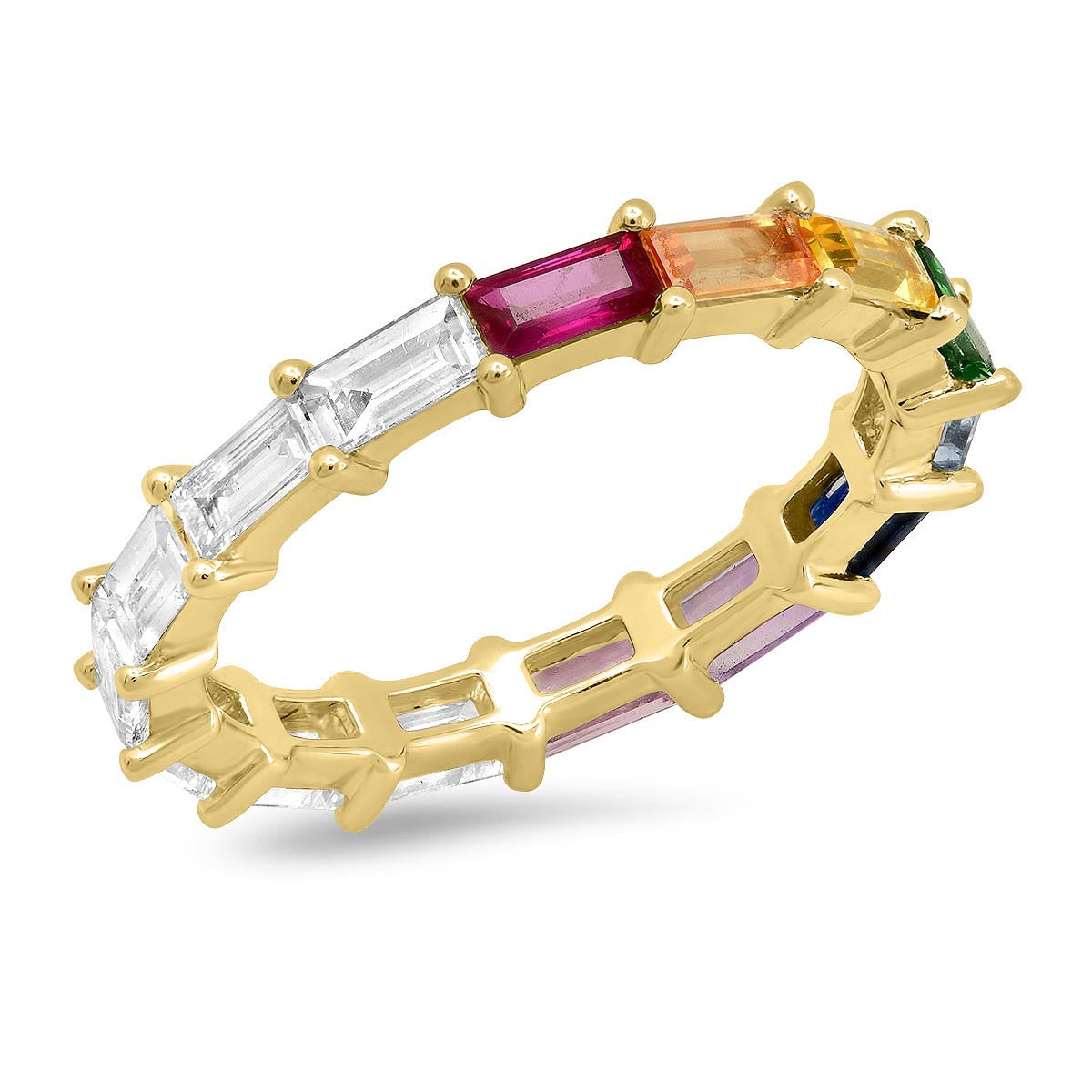 14K Yellow Gold Rainbow and Diamond Baguette Ring
