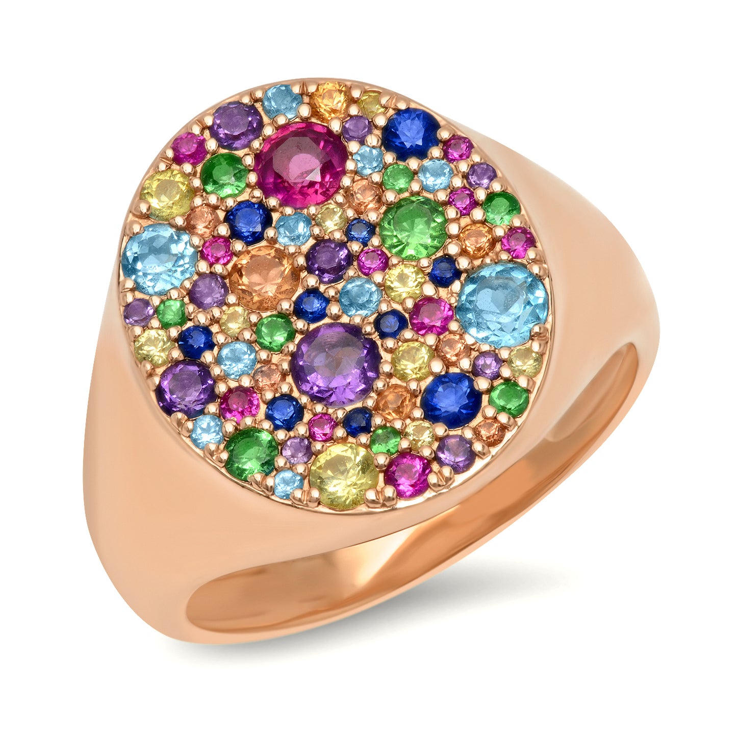 14K Rose Gold Multi Colored Signet Ring 
