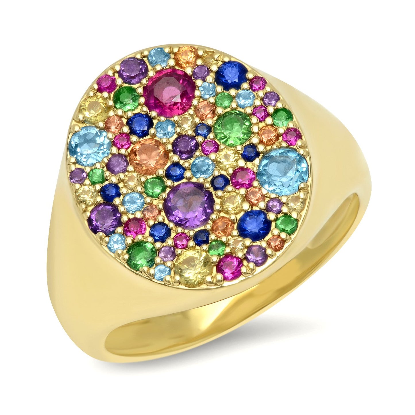 14K Yellow Gold Multi Colored Signet Ring 