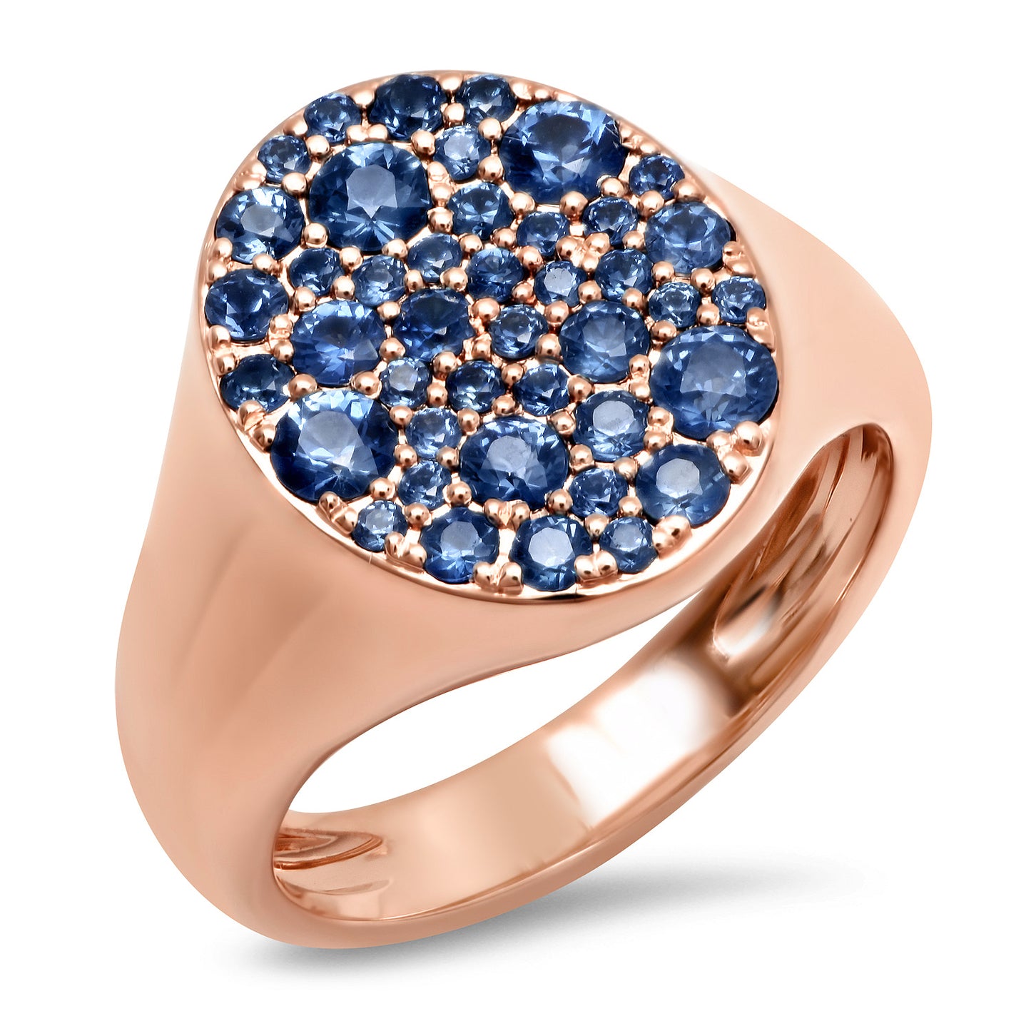 14K Rose Gold Blue Sapphire Signet Pinky Ring 