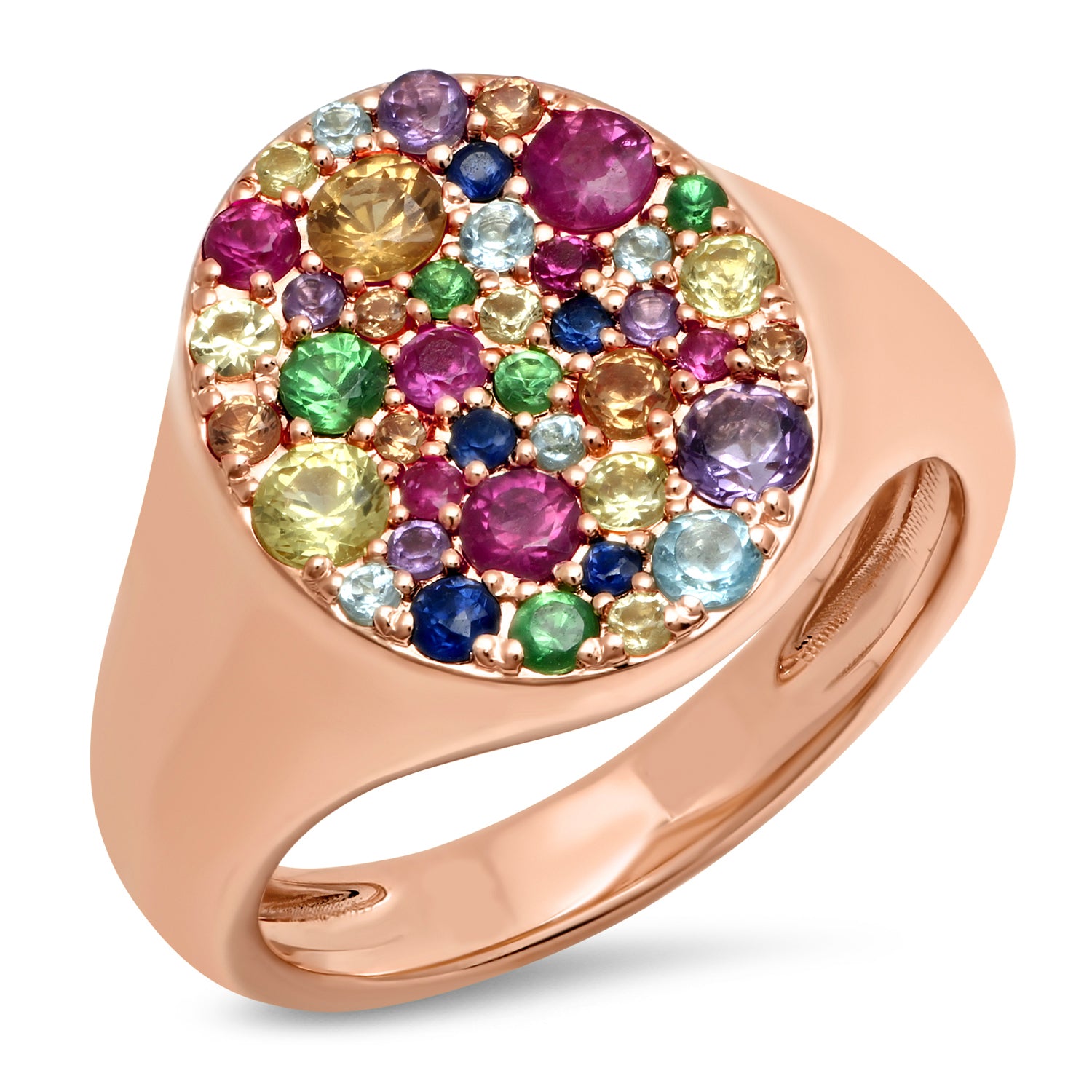 14K Rose Gold Multi Colored Pinky Signet Ring
