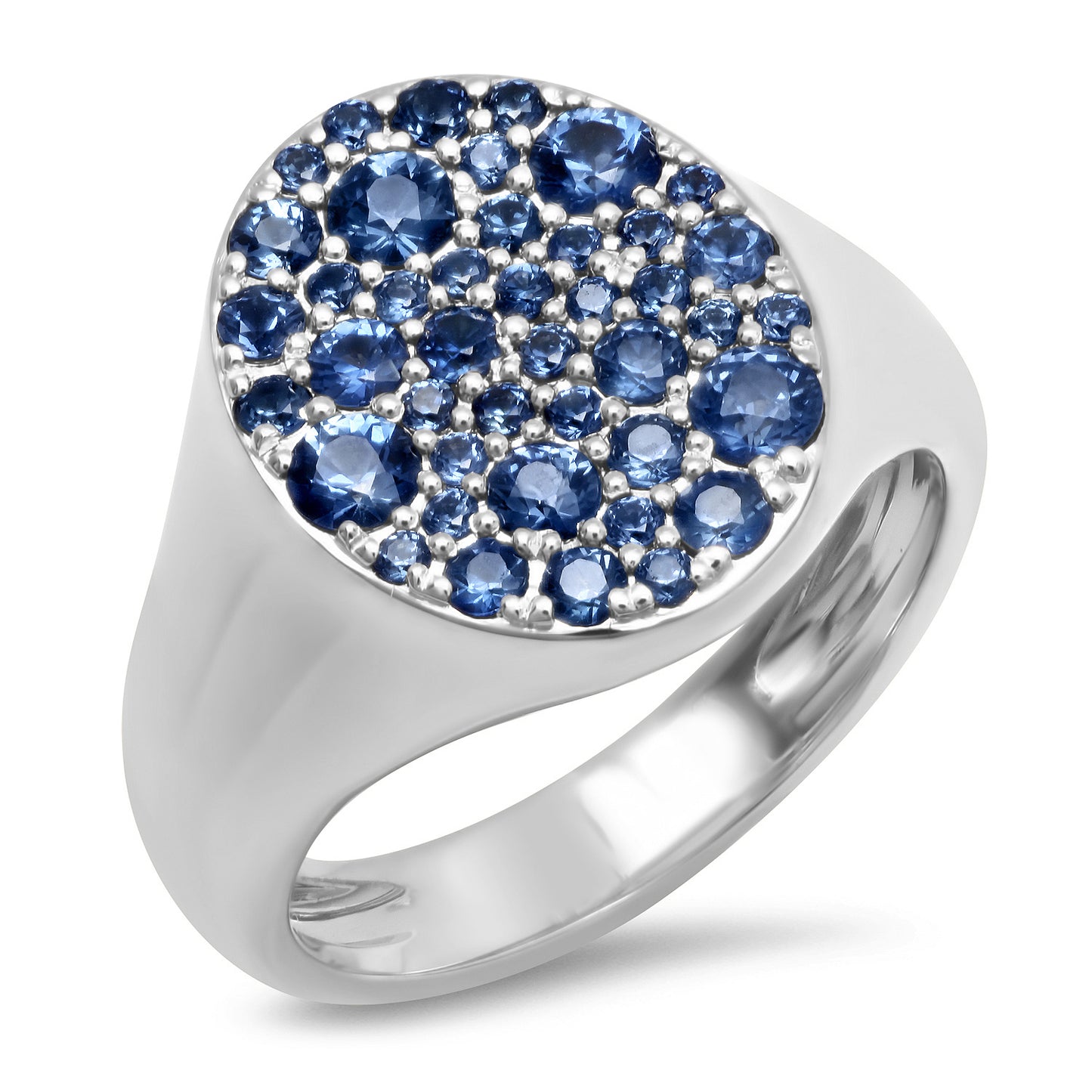 14K White Gold Blue Sapphire Signet Pinky Ring 
