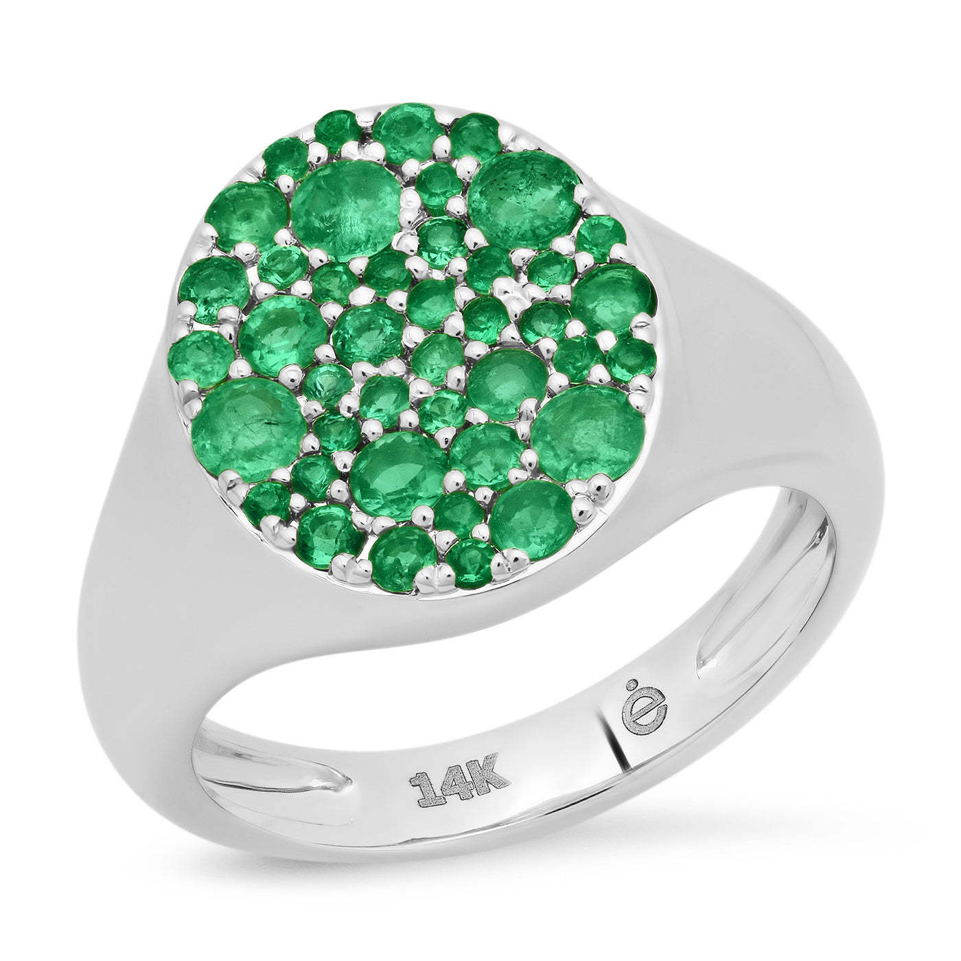 14K White Gold Emerald Signet Pinky Ring