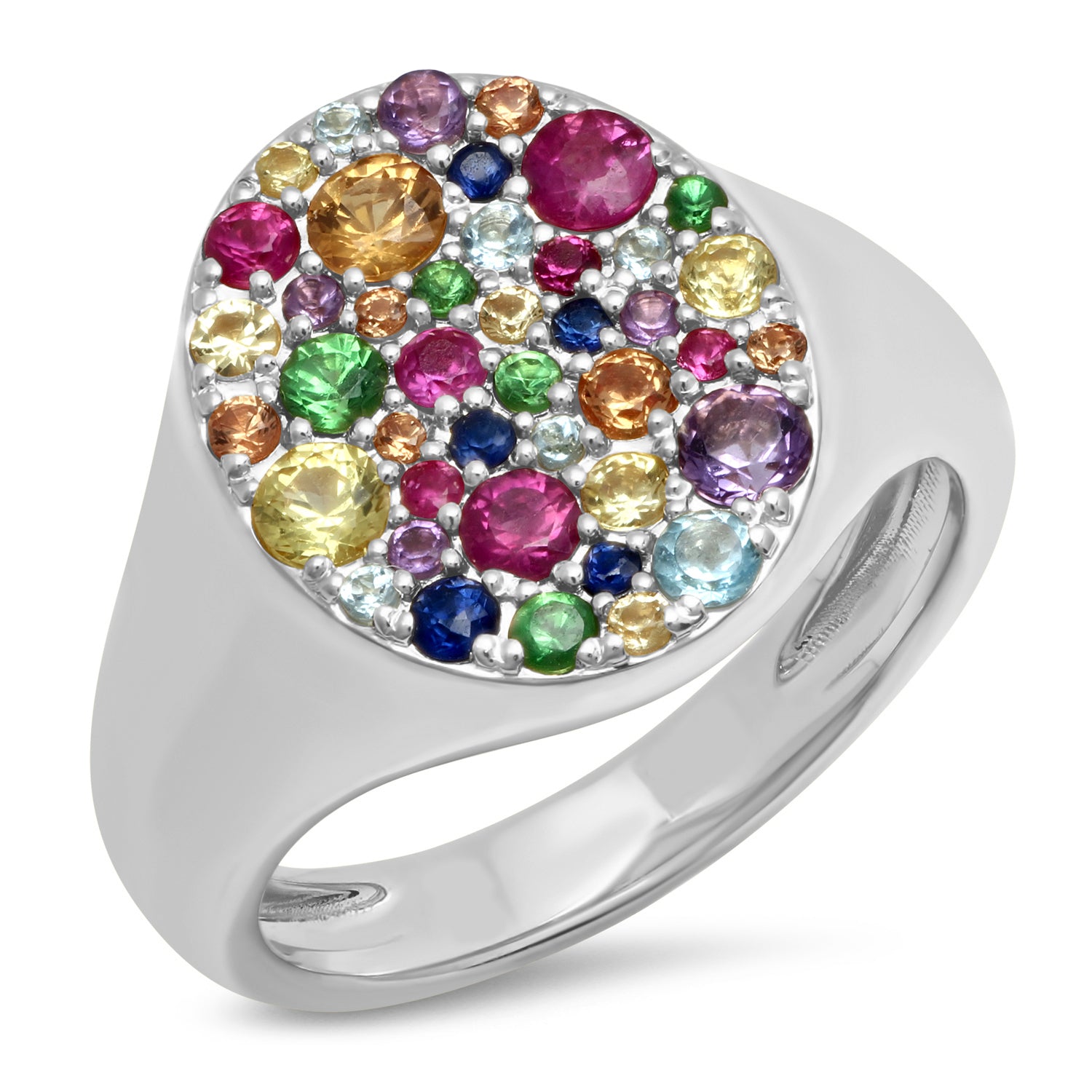 14K White Gold Multi Colored Pinky Signet Ring