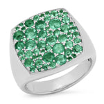 14K White Gold Emerald Cushion Signet Ring