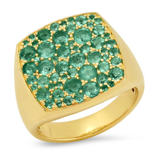 14K Yellow Gold Emerald Cushion Signet Ring