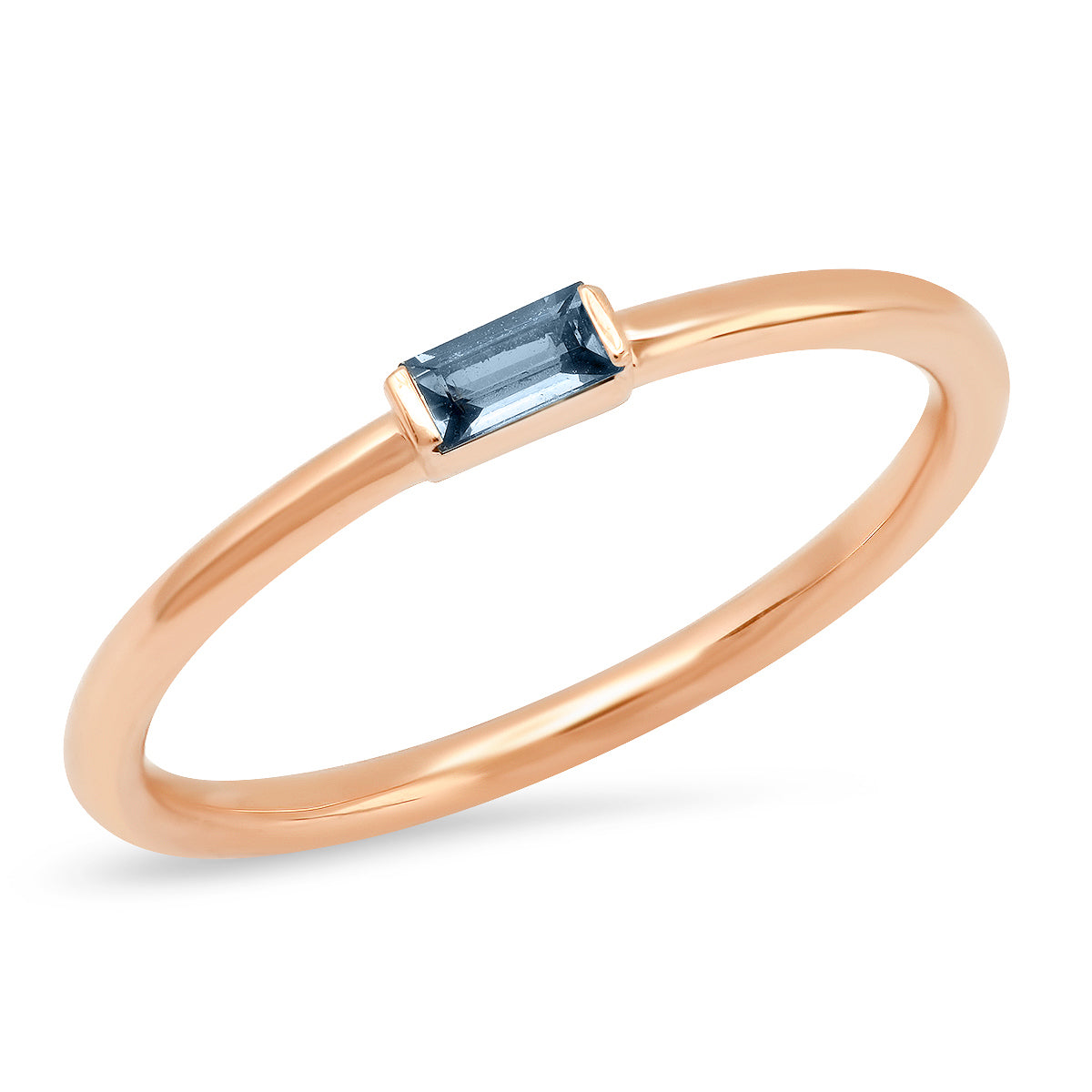 14K Rose Gold Blue Sapphire Baguette Solitaire Ring