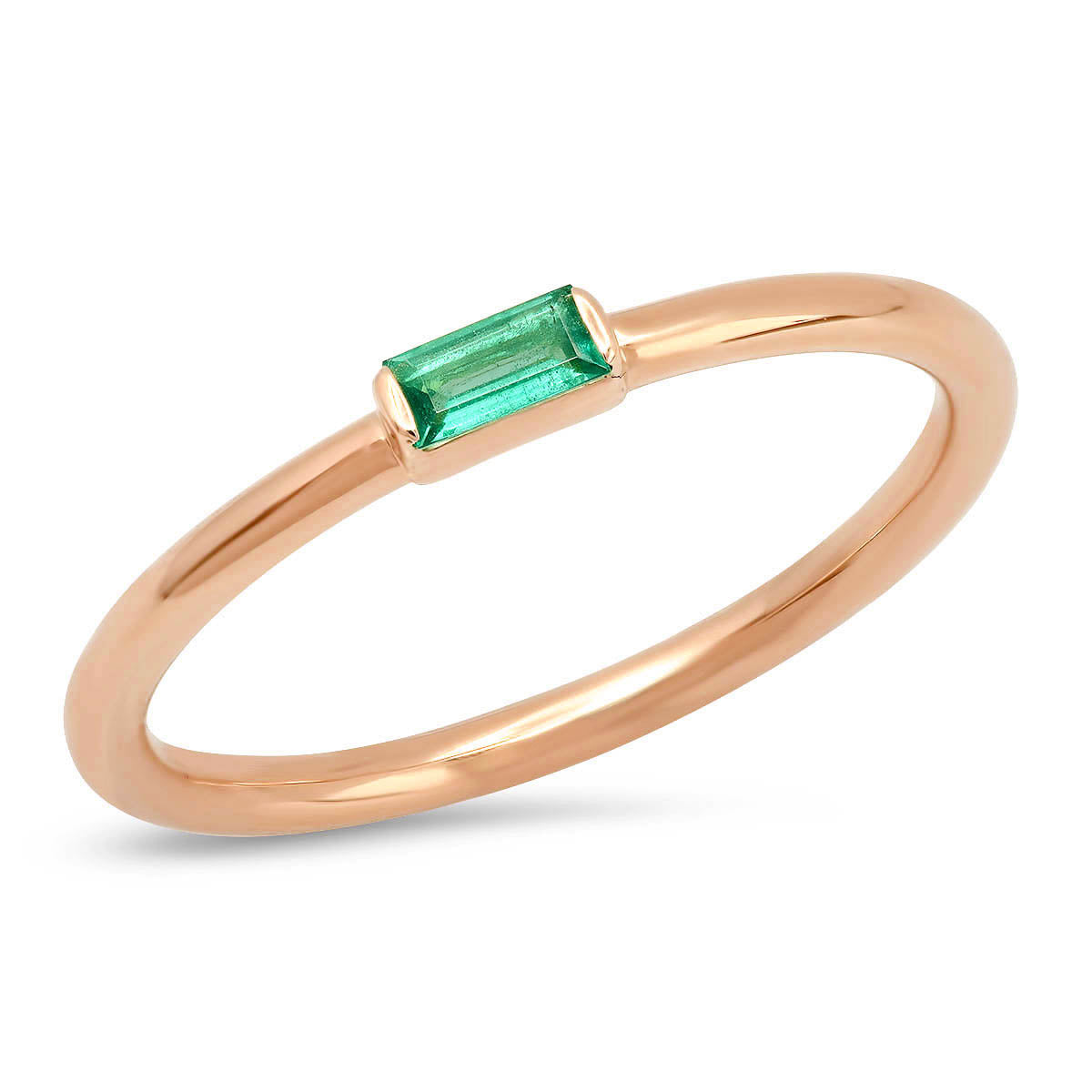 14K Rose Gold Emerald Baguette Solitaire Ring