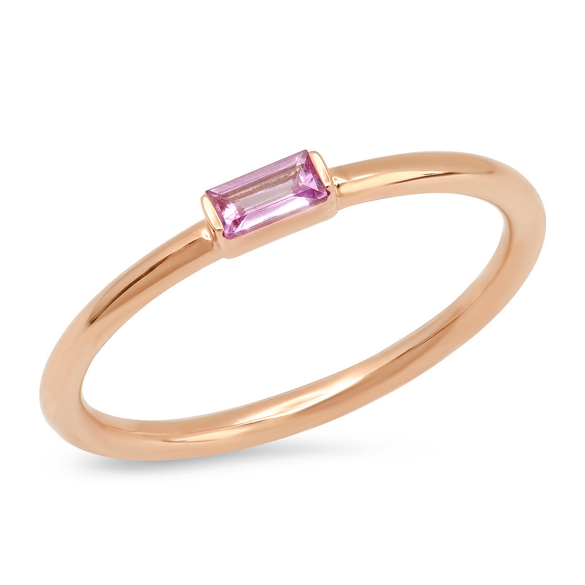 14K Rose Gold Pink Sapphire Baguette Solitaire Ring