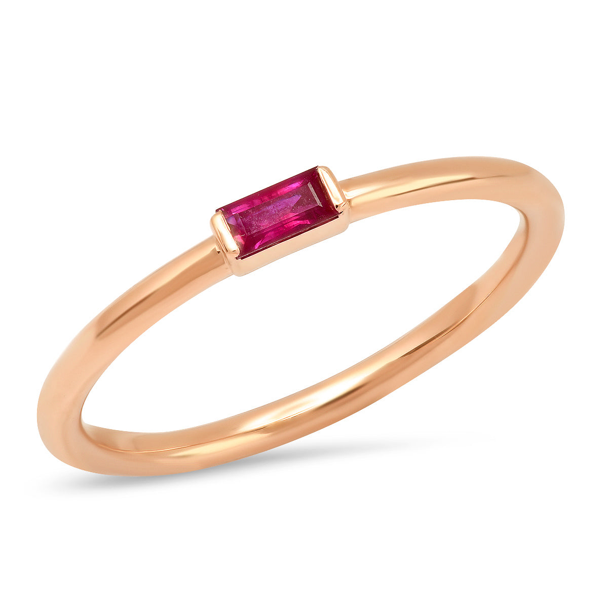 14K Rose Gold Ruby Baguette Solitaire Ring