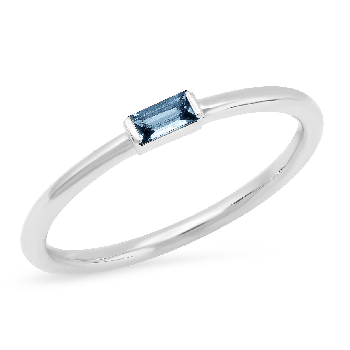 14K White Gold Blue Sapphire Baguette Solitaire Ring