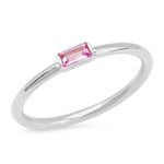 14K White Gold Pink Sapphire Baguette Solitaire Ring