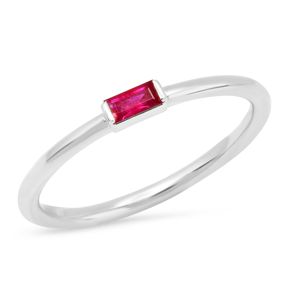 14K White Gold Ruby Baguette Solitaire Ring