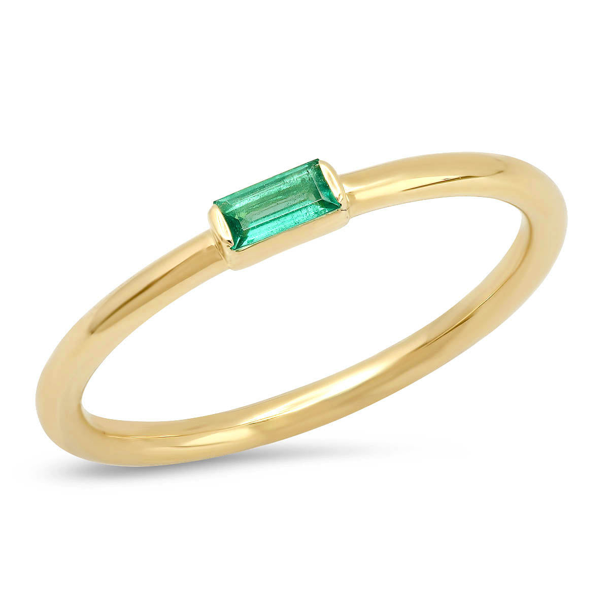 14K Yellow Gold Emerald Baguette Solitaire Ring