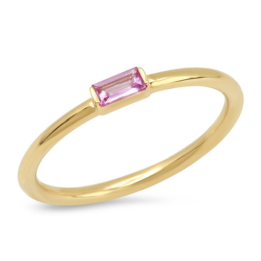 14K Yellow Gold Pink Sapphire Baguette Solitaire Ring