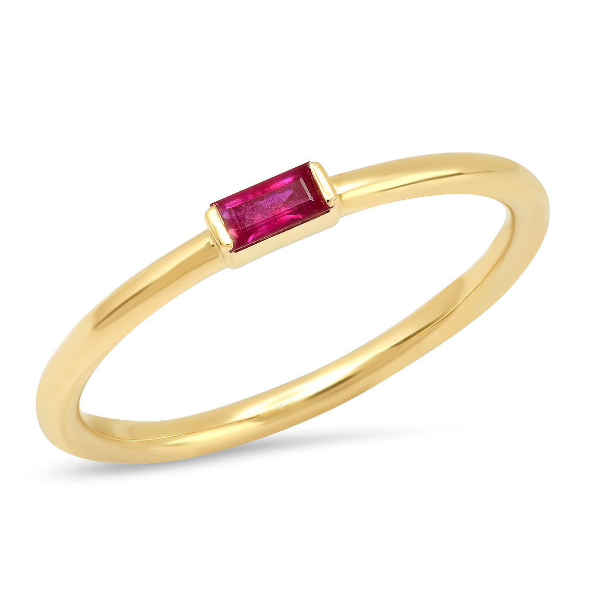 14K Yellow Gold Ruby Baguette Solitaire Ring