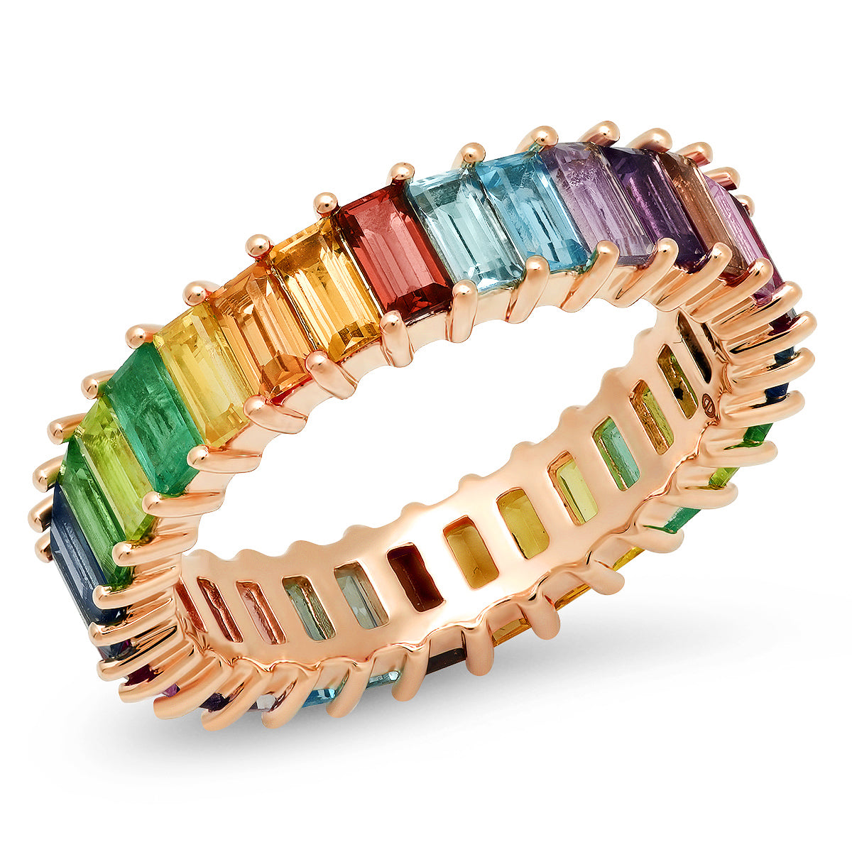 14K Rose Gold Multi Colored Vertical Baguette Ring