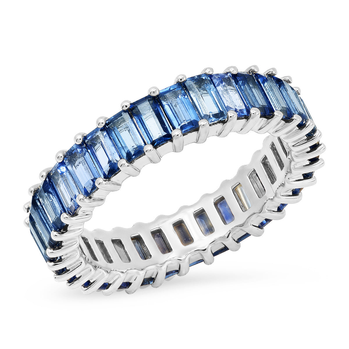 14K White Gold Blue Sapphire Vertical Baguette Ring