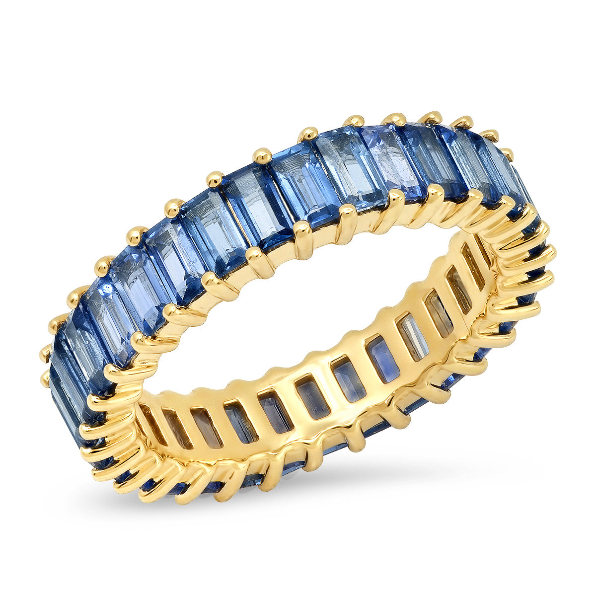 14K Yellow Gold Blue Sapphire Vertical Baguette Ring