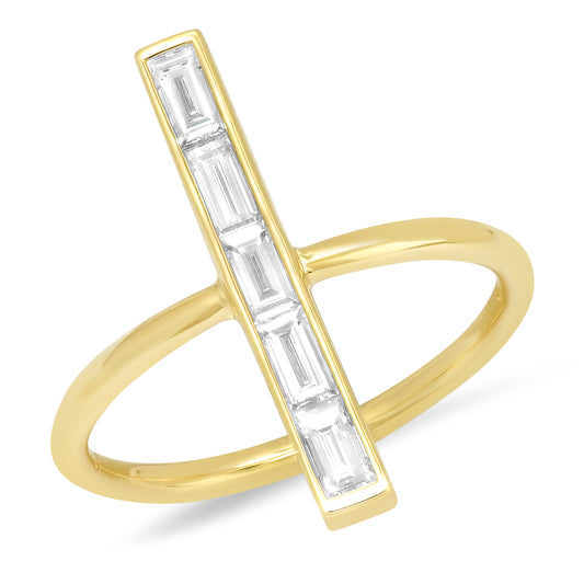 Yellow Gold Diamond Baguette Stick Ring