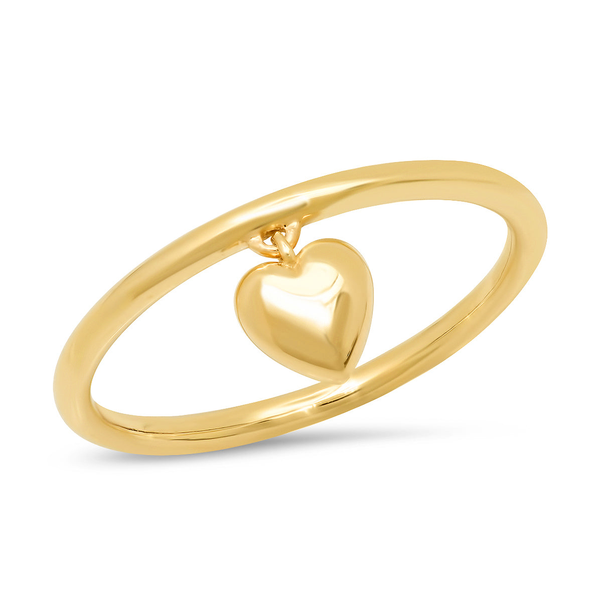 14K Yellow Gold Hanging Heart Ring
