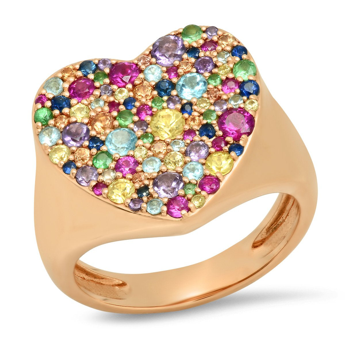 14K Rose Gold Multi Colored Heart Signet Ring