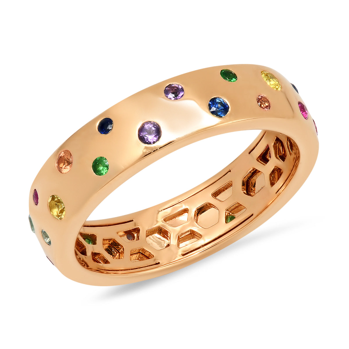 14K Rose Gold Multi Colored Polka Dot Ring