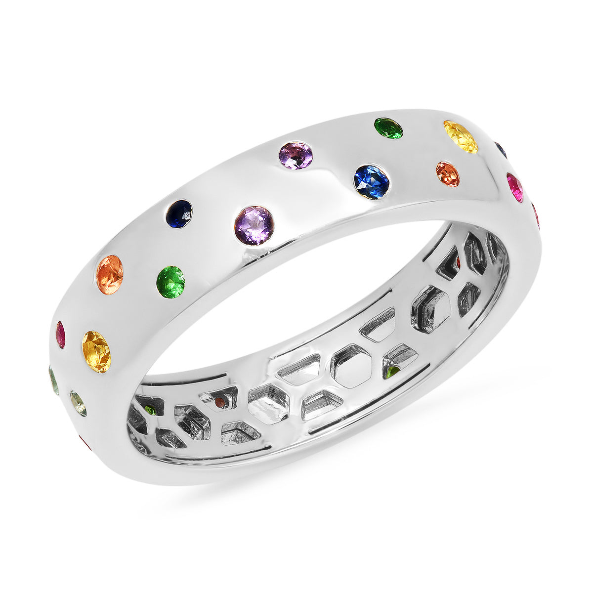 14K White Gold Multi Colored Polka Dot Ring