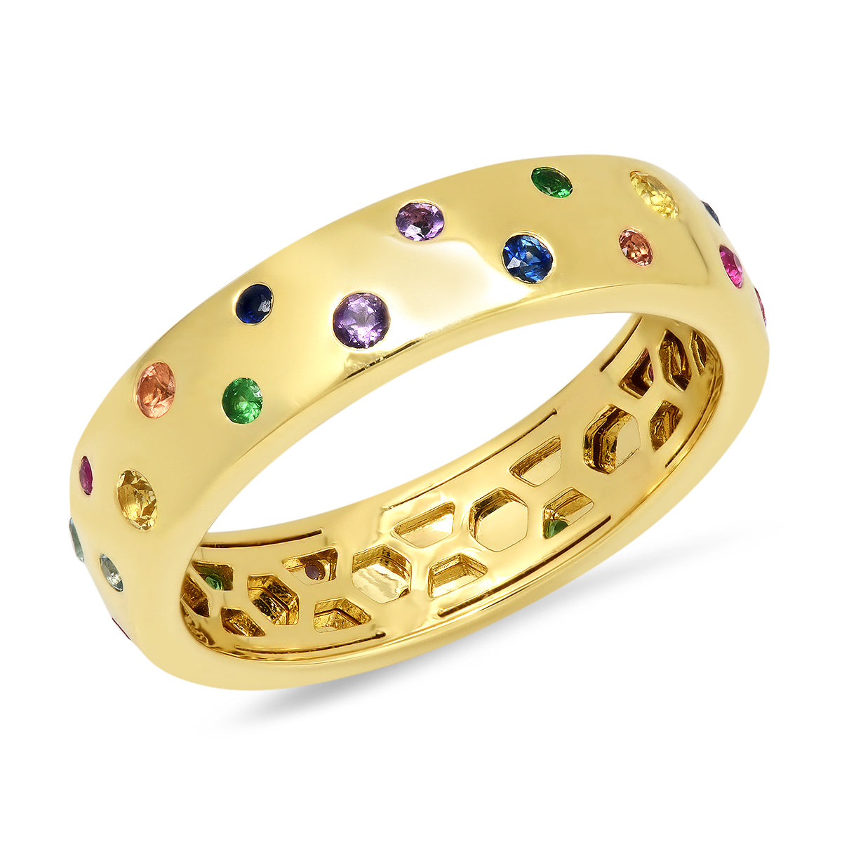 14K Yellow Gold Multi Colored Polka Dot Ring