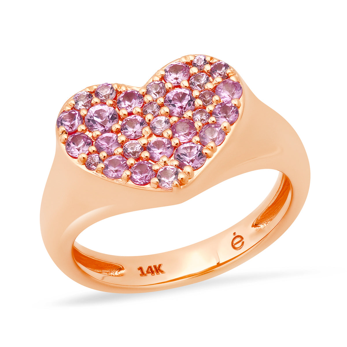 14K Rose Gold Pink Sapphire Smushed Heart Pinky Ring