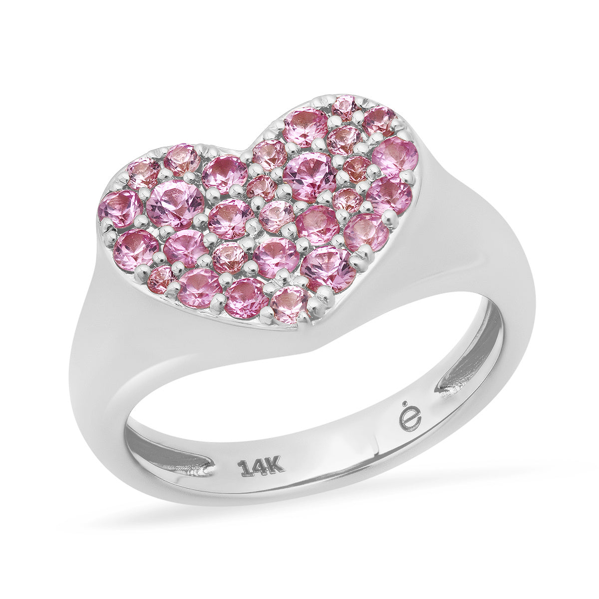 14K White Gold Pink Sapphire Smushed Heart Pinky Ring