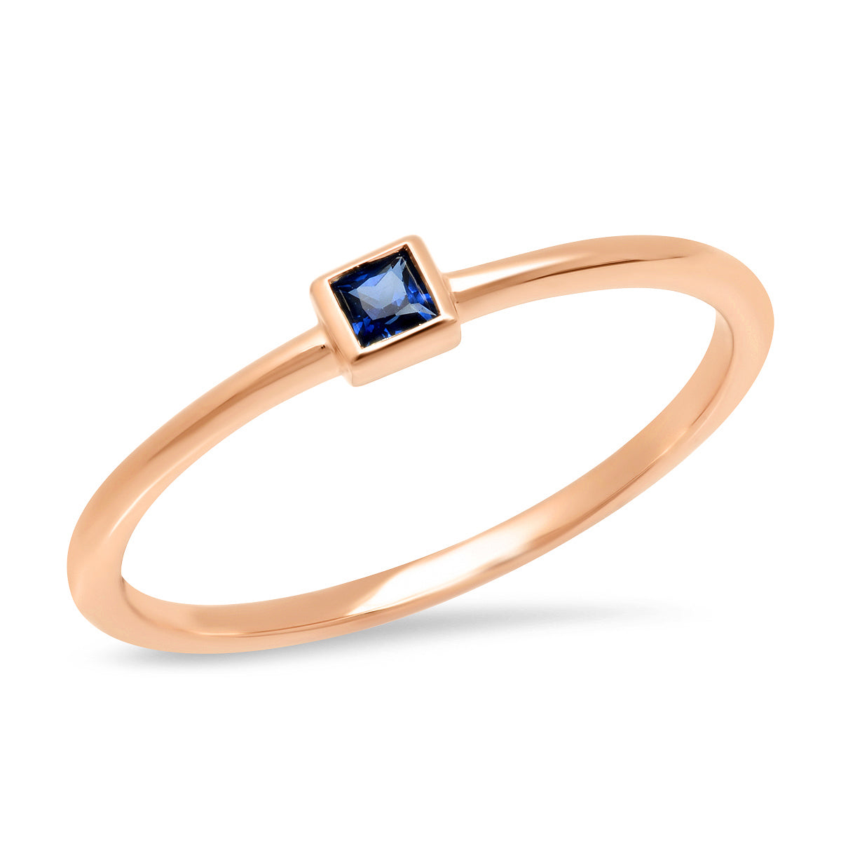 14K Rose Gold Blue Sapphire Princess Cut Pinky Ring