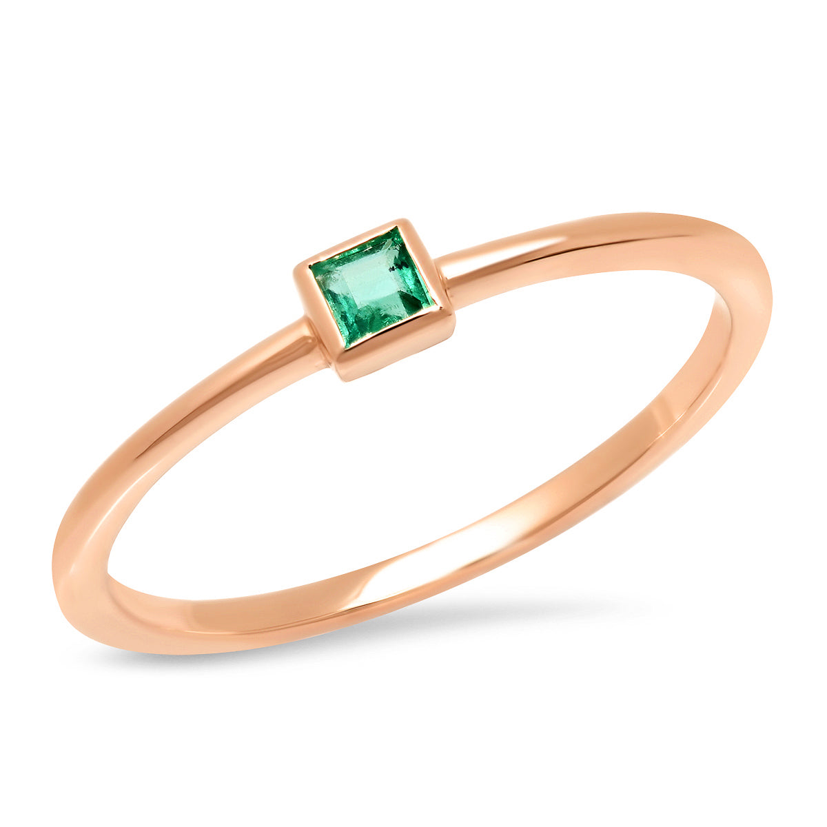 14K Rose Gold Emerald Princess Cut Pinky Ring