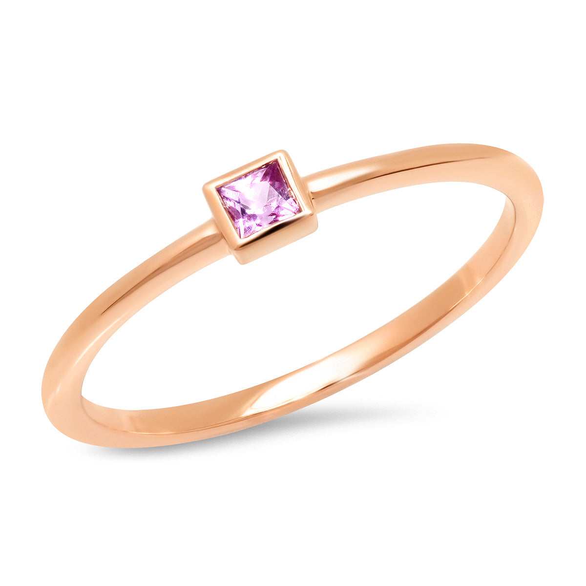 14K Rose Gold Pink Sapphire Princess Cut Pinky Ring