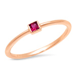 14K Rose Gold Ruby Princess Cut Pinky Ring