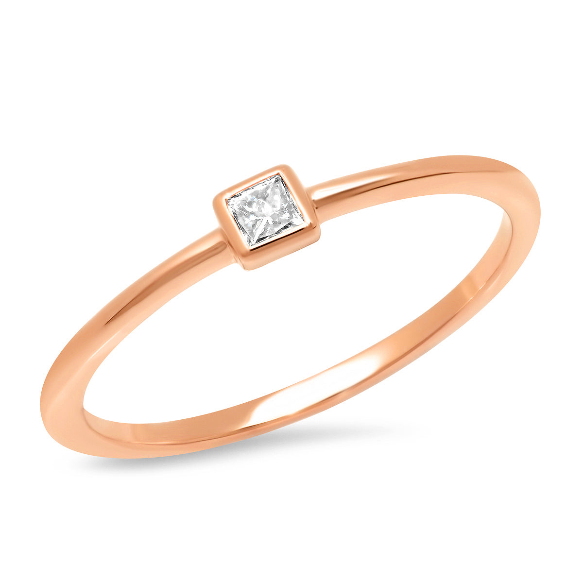 14K Rose Gold Diamond Princess Cut Pinky Ring