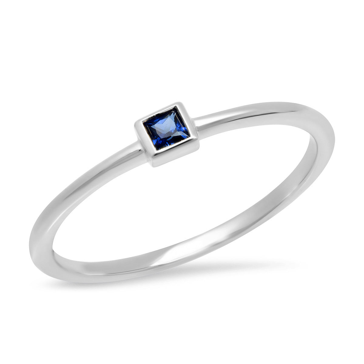 14K White Gold Blue Sapphire Princess Cut Pinky Ring