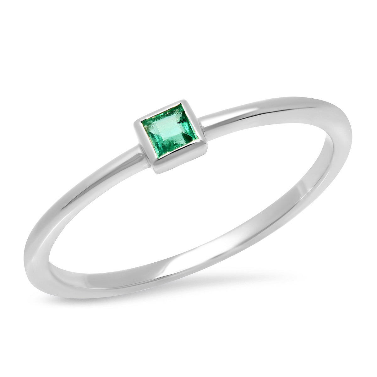 14K White Gold Emerald Princess Cut Pinky Ring
