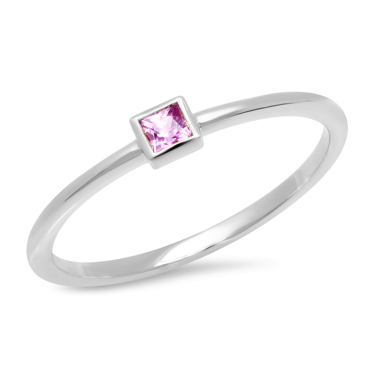 14K White Gold Pink Sapphire Princess Cut Pinky Ring