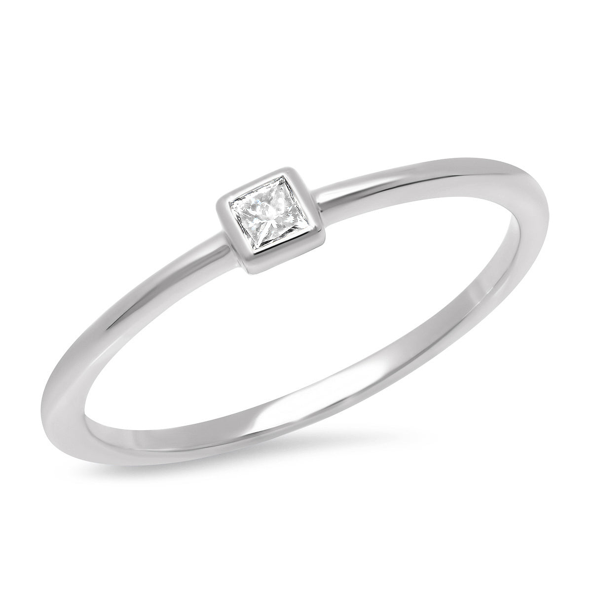 14K White Gold Diamond Princess Cut Pinky Ring