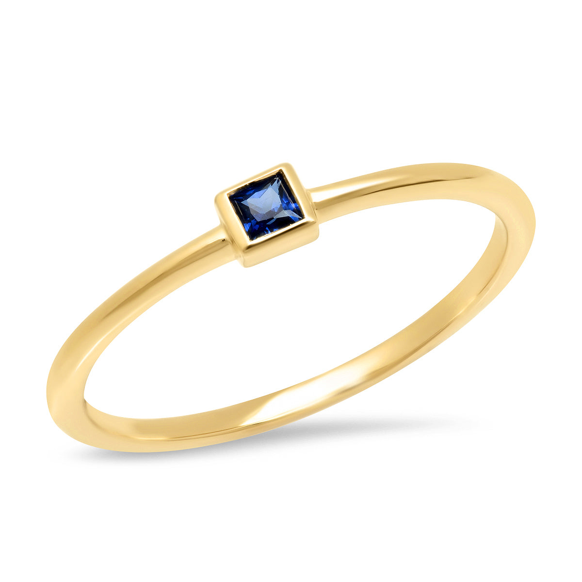 14K Yellow Gold Blue Sapphire Princess Cut Pinky Ring
