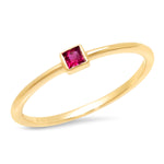 14K Yellow Gold Ruby Princess Cut Pinky Ring