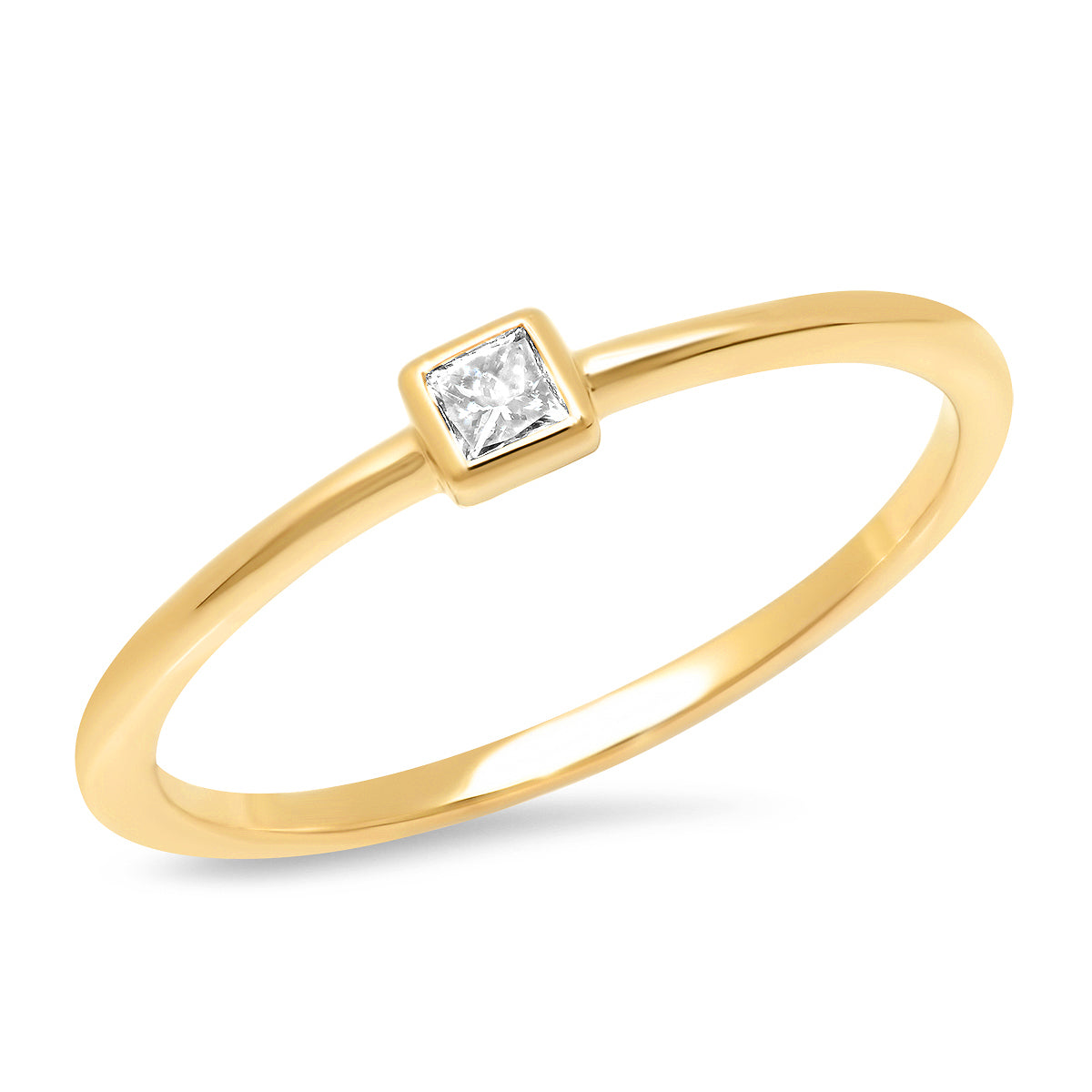 14K Yellow Gold Diamond Princess Cut Pinky Ring