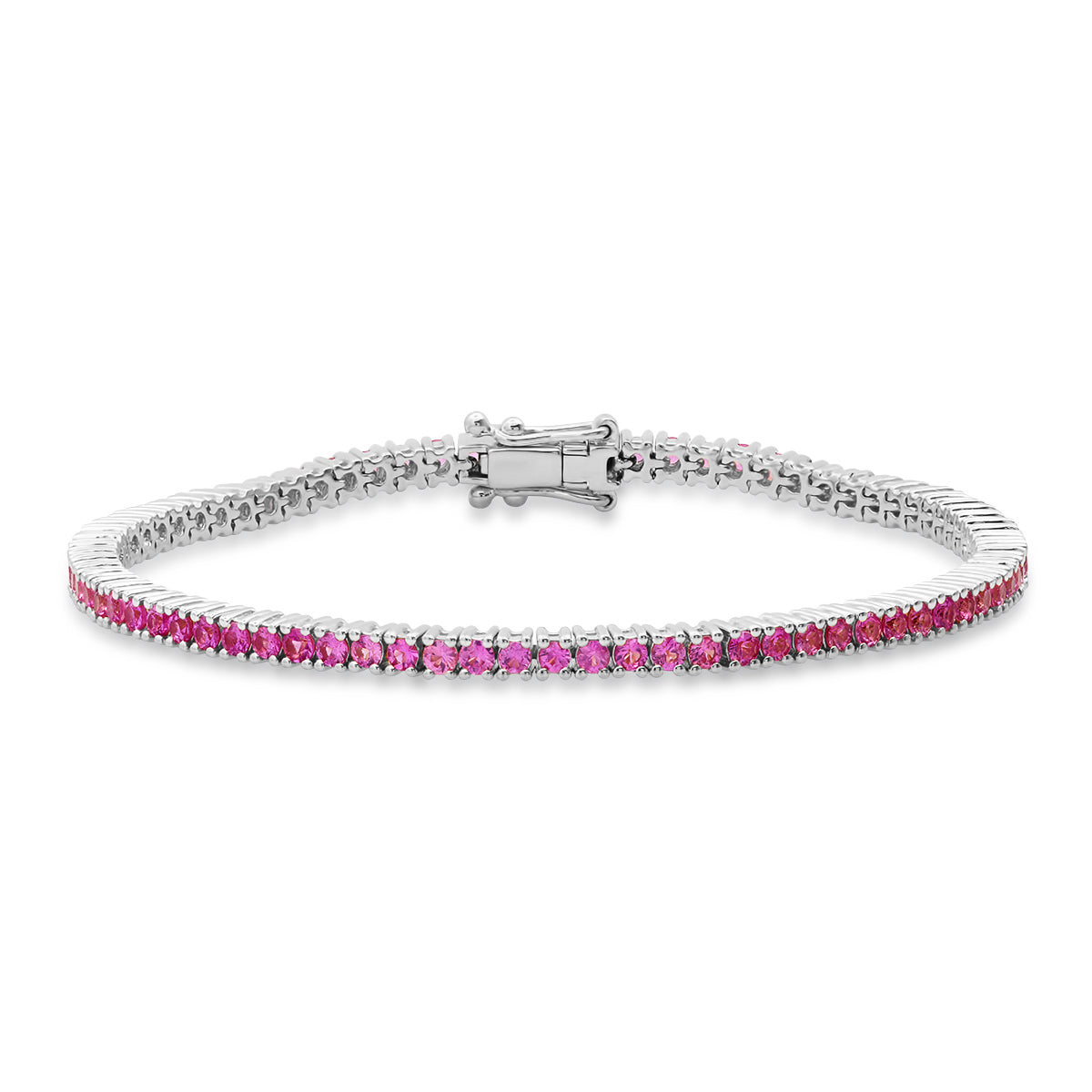 14K White Gold Pink Sapphire Classic Tennis Bracelet