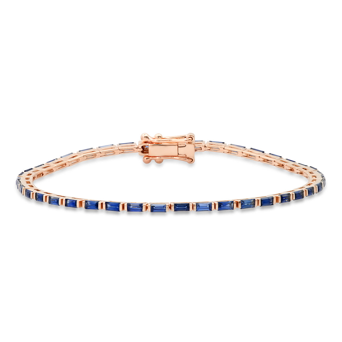 14K Rose Gold Blue Sapphire Baguette Tennis Bracelet